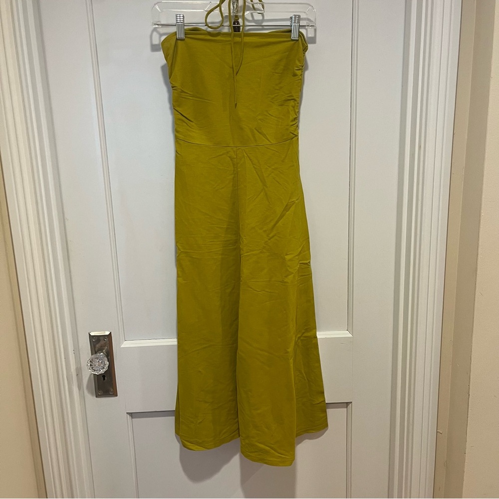 Zara Chartreuse Green Halter Midi Dress M Beads - Picture 3 of 8